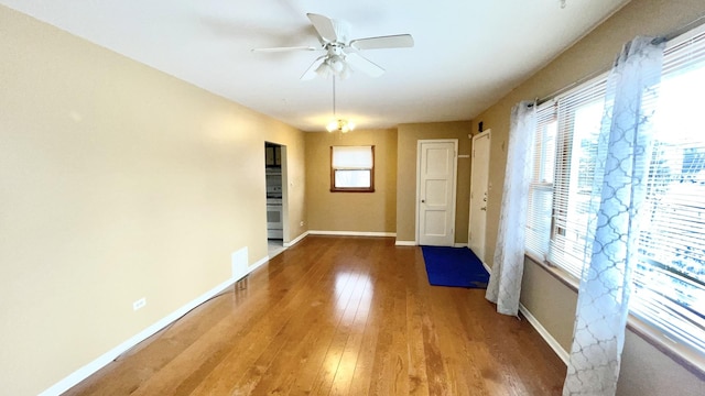 interior space featuring ceiling fan and hardwood / wood-style floors