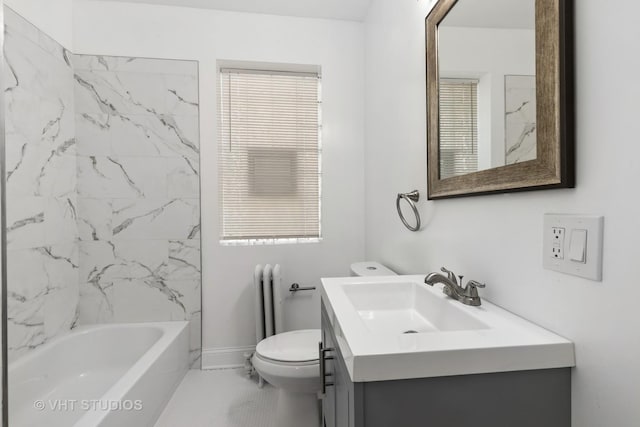 full bathroom with shower / washtub combination, vanity, and toilet