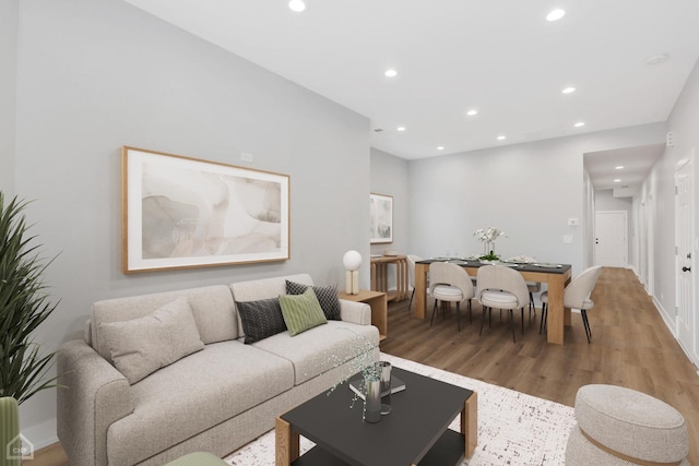 living room with light hardwood / wood-style floors