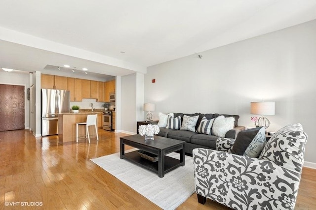 living room featuring light wood-type flooring