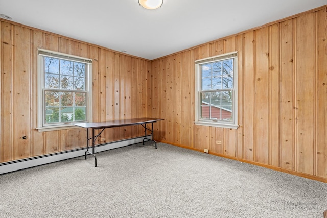 miscellaneous room with carpet and a baseboard heating unit