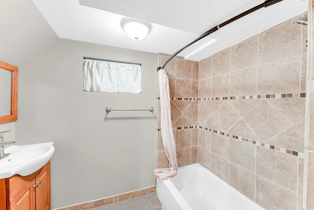 bathroom featuring vanity, tile patterned floors, and shower / bathtub combination with curtain