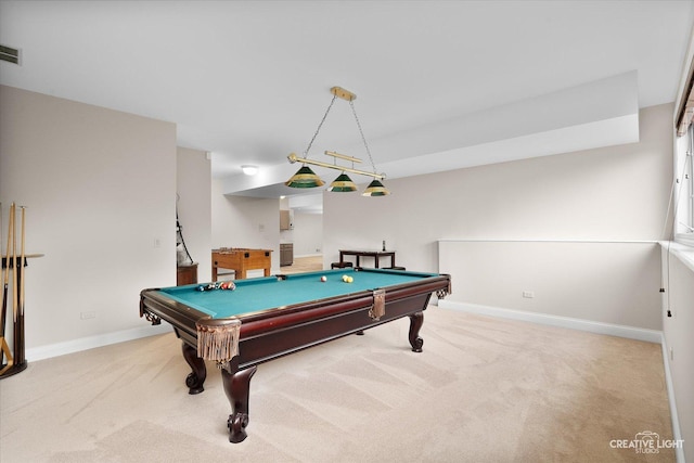 game room featuring pool table and carpet