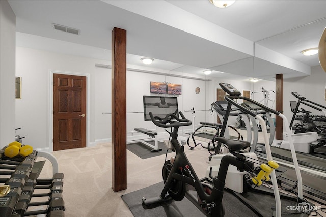 workout area with light carpet