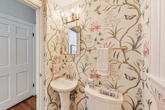 bathroom featuring sink, hardwood / wood-style floors, and toilet