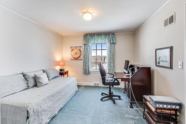 office area featuring crown molding