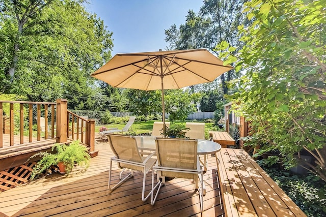 wooden terrace with a lawn