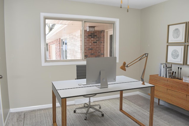 view of carpeted home office