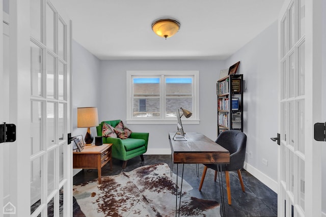 home office with french doors