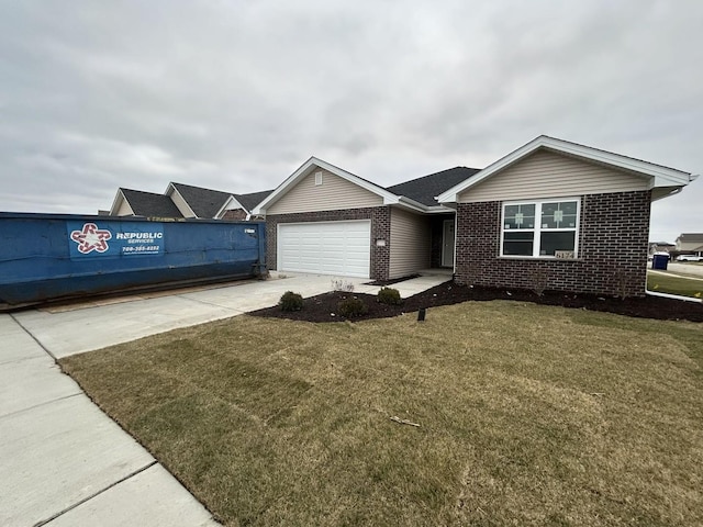 ranch-style house with a garage and a front yard