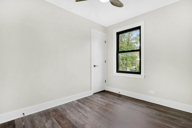 unfurnished room with ceiling fan and hardwood / wood-style floors