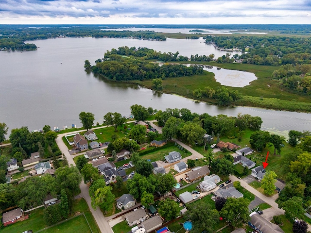 drone / aerial view featuring a water view