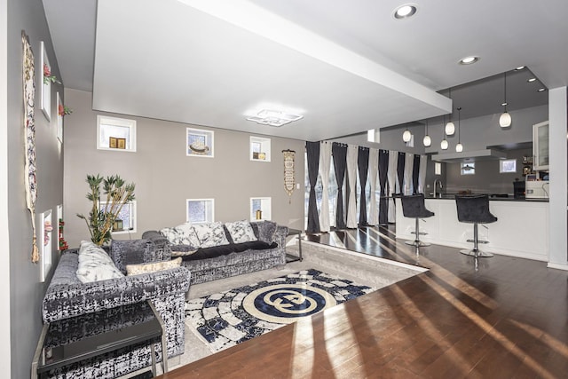 living room with sink and hardwood / wood-style flooring