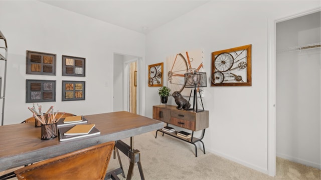 home office with light colored carpet