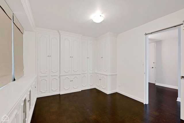 interior space featuring dark parquet flooring