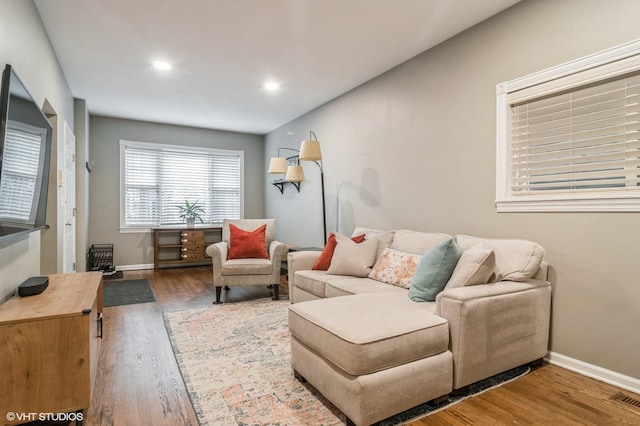 living room with hardwood / wood-style floors