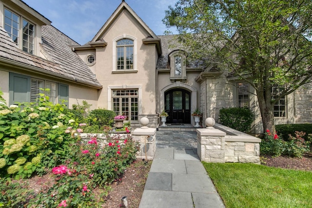 view of front facade featuring french doors