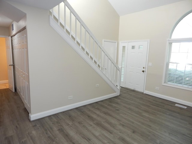 entrance foyer with dark wood-type flooring