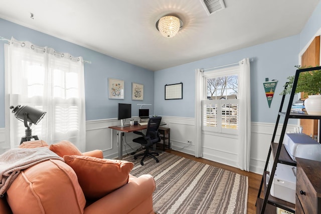 office space with dark wood-type flooring