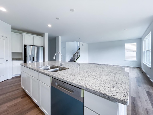 kitchen featuring white cabinetry, sink, a kitchen island with sink, and appliances with stainless steel finishes