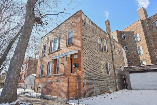 view of snow covered building