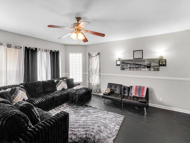 living room with ceiling fan