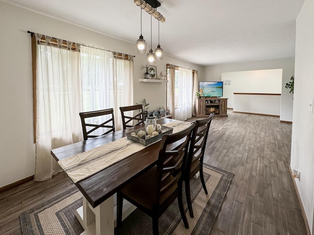 dining area featuring dark hardwood / wood-style flooring