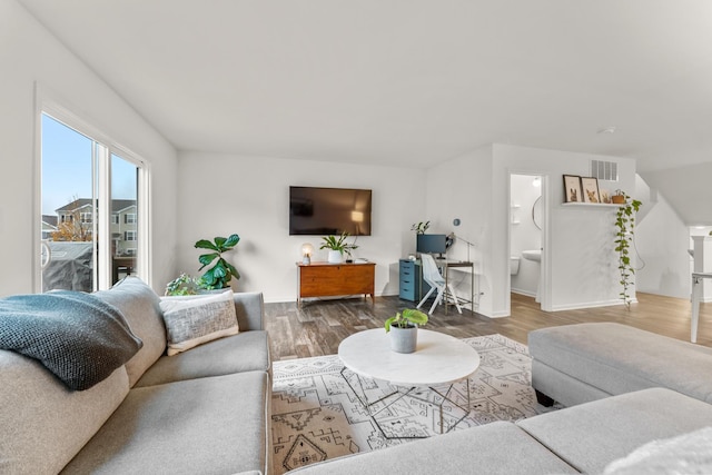 living room with hardwood / wood-style flooring