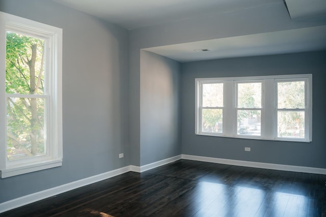 spare room featuring dark hardwood / wood-style flooring