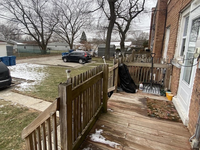 view of snow covered deck