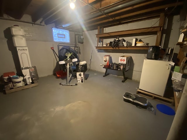 basement featuring refrigerator