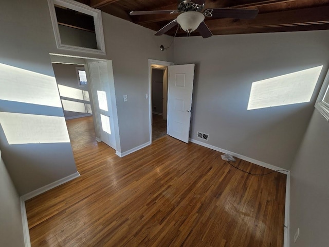 unfurnished bedroom featuring ceiling fan and hardwood / wood-style floors