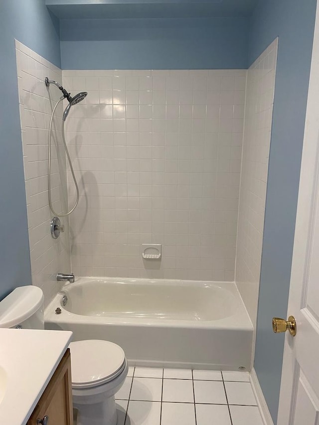 full bathroom featuring tile patterned floors, vanity, shower / bathtub combination, and toilet