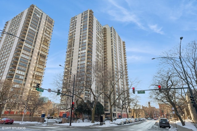 view of snow covered building