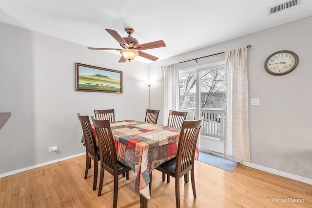 dining room featuring ceiling fan and light wood-type flooring