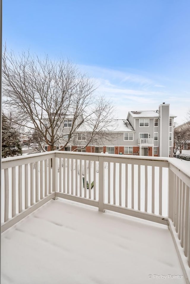 view of snow covered deck