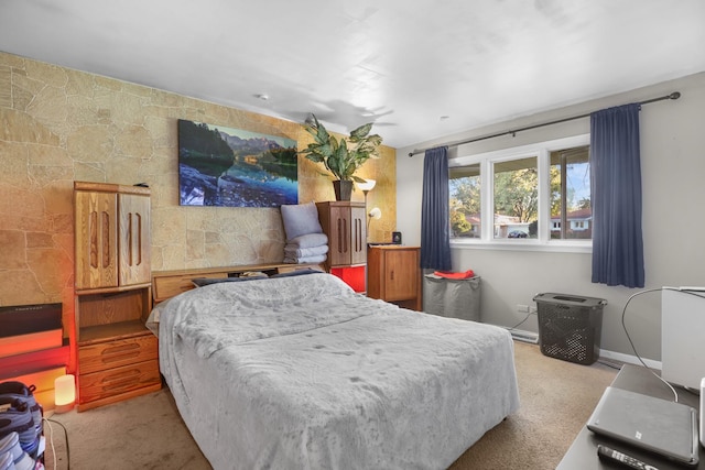 bedroom featuring light colored carpet