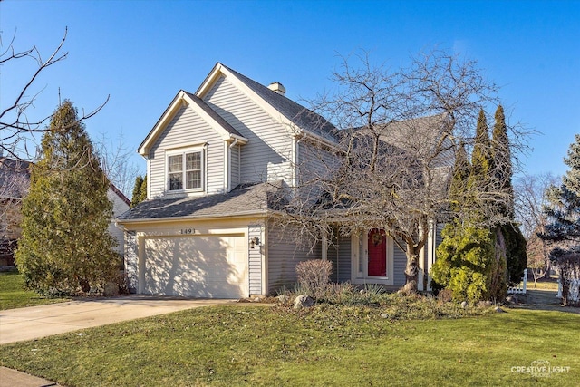 view of front of home featuring a garage and a front lawn