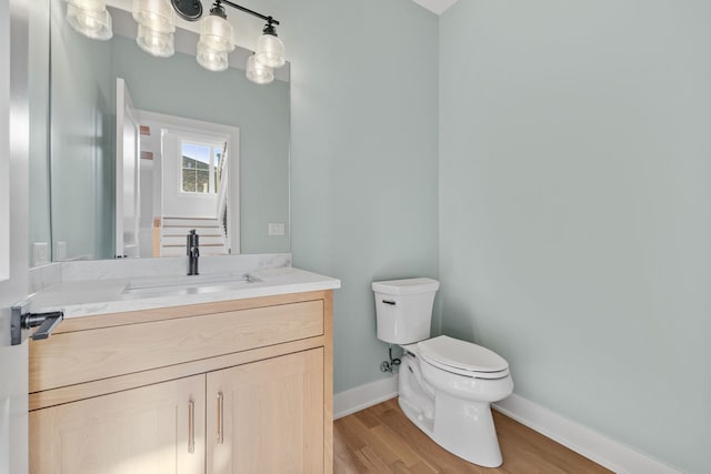 bathroom featuring vanity, toilet, and wood-type flooring