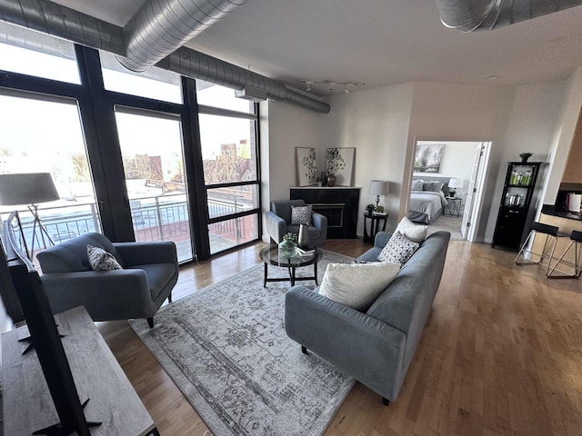 living room featuring hardwood / wood-style flooring, a wealth of natural light, and floor to ceiling windows