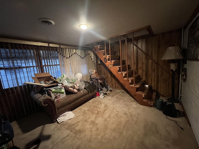 basement featuring carpet floors