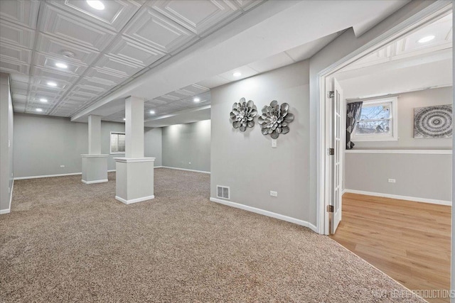 basement featuring carpet floors