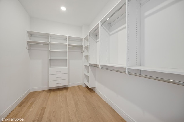 walk in closet with wood-type flooring