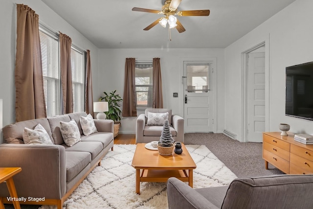 living room featuring ceiling fan