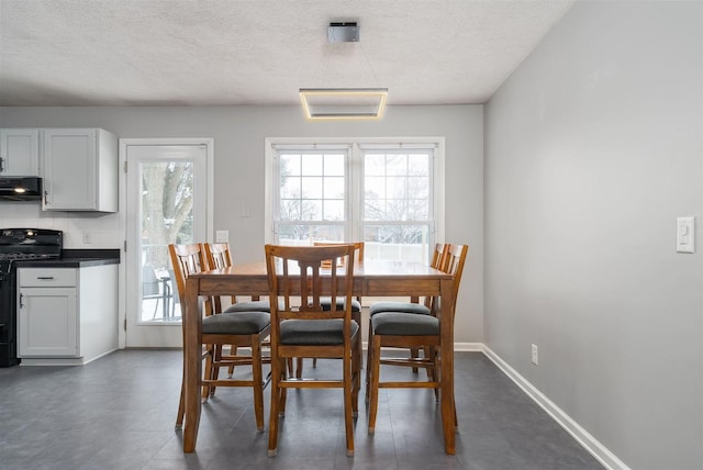 dining space featuring a healthy amount of sunlight and a textured ceiling