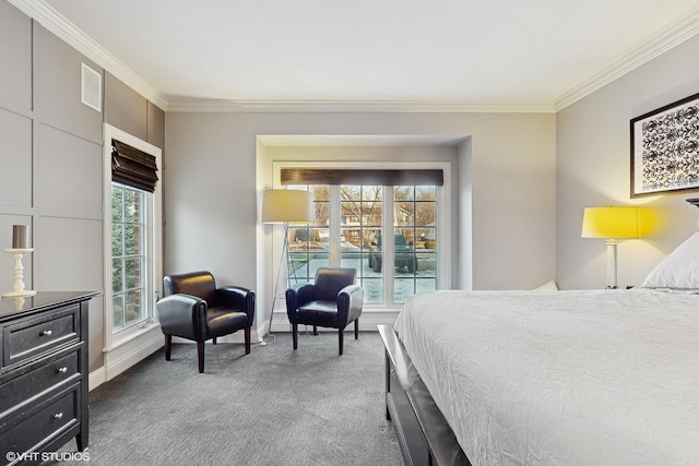 bedroom featuring carpet and ornamental molding