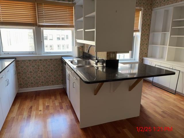 kitchen featuring sink, white cabinets, and kitchen peninsula