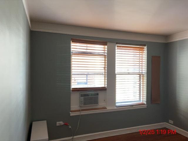 empty room with a wealth of natural light and hardwood / wood-style flooring