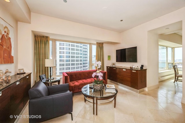 view of tiled living room