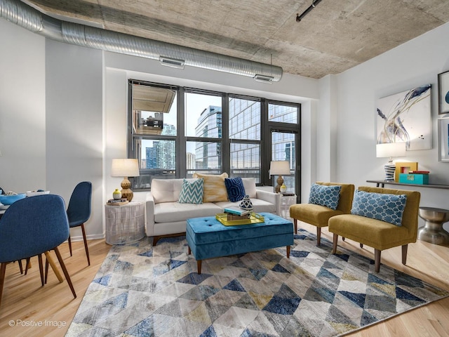 living room with hardwood / wood-style floors